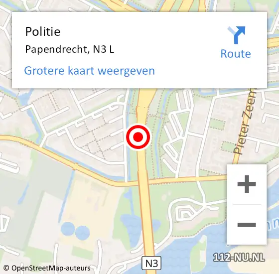 Locatie op kaart van de 112 melding: Politie Papendrecht, N3 L op 16 oktober 2020 13:59