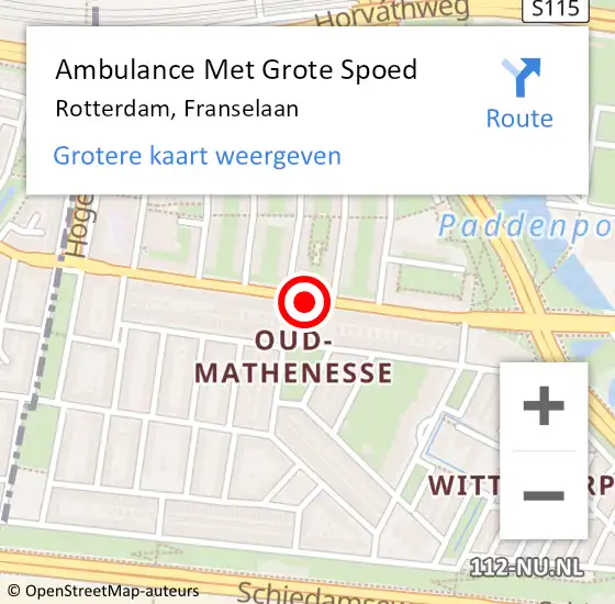 Locatie op kaart van de 112 melding: Ambulance Met Grote Spoed Naar Rotterdam, Franselaan op 17 oktober 2020 21:05