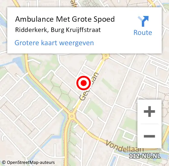 Locatie op kaart van de 112 melding: Ambulance Met Grote Spoed Naar Ridderkerk, Burg Kruijffstraat op 17 oktober 2020 22:51