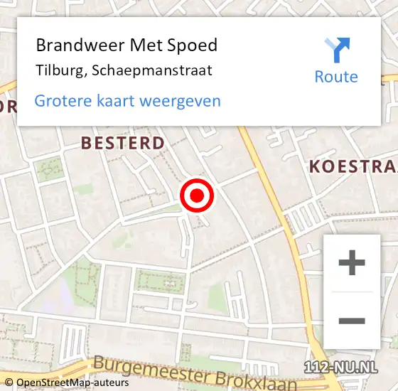 Locatie op kaart van de 112 melding: Brandweer Met Spoed Naar Tilburg, Schaepmanstraat op 18 oktober 2020 05:59