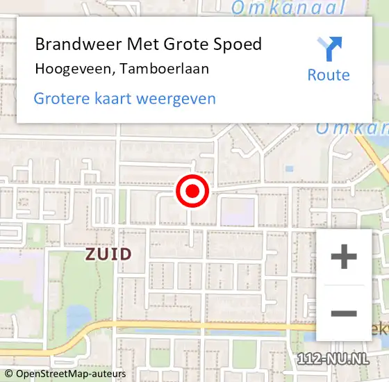 Locatie op kaart van de 112 melding: Brandweer Met Grote Spoed Naar Hoogeveen, Tamboerlaan op 18 oktober 2020 07:57