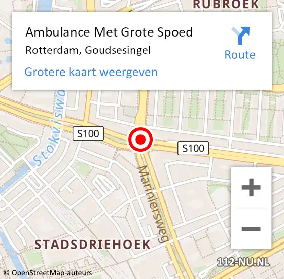 Locatie op kaart van de 112 melding: Ambulance Met Grote Spoed Naar Rotterdam, Goudsesingel op 18 oktober 2020 12:44