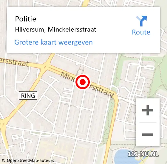 Locatie op kaart van de 112 melding: Politie Hilversum, Minckelersstraat op 18 oktober 2020 13:55
