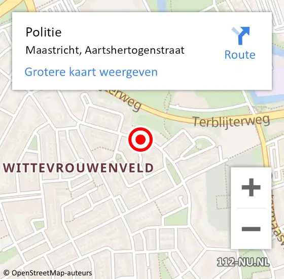 Locatie op kaart van de 112 melding: Politie Maastricht, Aartshertogenstraat op 18 oktober 2020 14:18