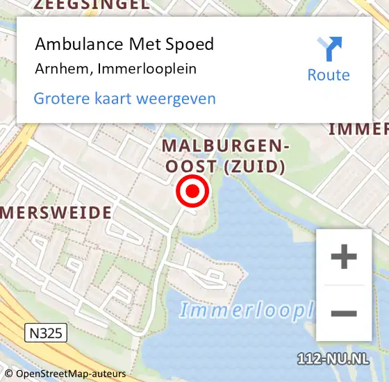 Locatie op kaart van de 112 melding: Ambulance Met Spoed Naar Arnhem, Immerlooplein op 18 oktober 2020 15:10