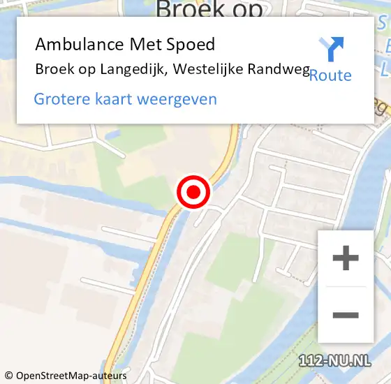 Locatie op kaart van de 112 melding: Ambulance Met Spoed Naar Broek op Langedijk, Westelijke Randweg op 18 oktober 2020 15:22