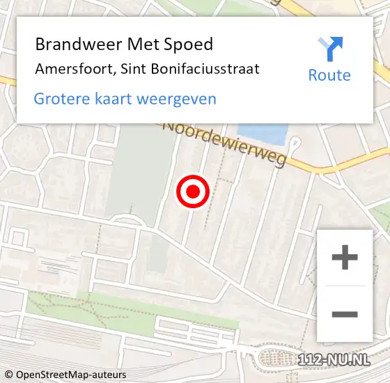 Locatie op kaart van de 112 melding: Brandweer Met Spoed Naar Amersfoort, Sint Bonifaciusstraat op 18 oktober 2020 23:44