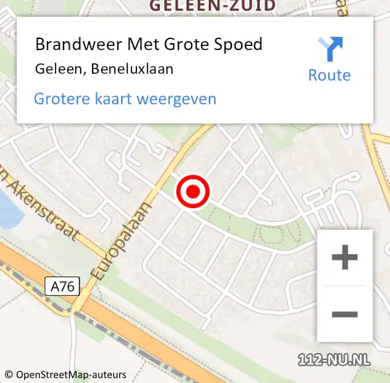 Locatie op kaart van de 112 melding: Brandweer Met Grote Spoed Naar Geleen, Beneluxlaan op 19 oktober 2020 05:15