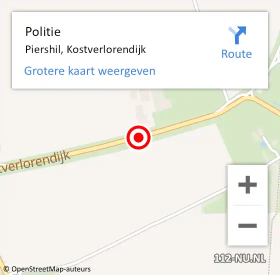Locatie op kaart van de 112 melding: Politie Piershil, Kostverlorendijk op 19 oktober 2020 07:13