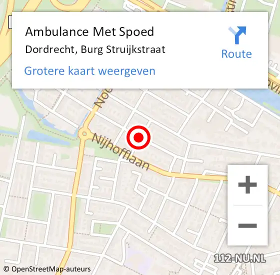 Locatie op kaart van de 112 melding: Ambulance Met Spoed Naar Dordrecht, Burg Struijkstraat op 19 oktober 2020 15:31