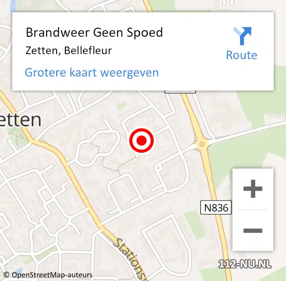 Locatie op kaart van de 112 melding: Brandweer Geen Spoed Naar Zetten, Bellefleur op 20 oktober 2020 10:39