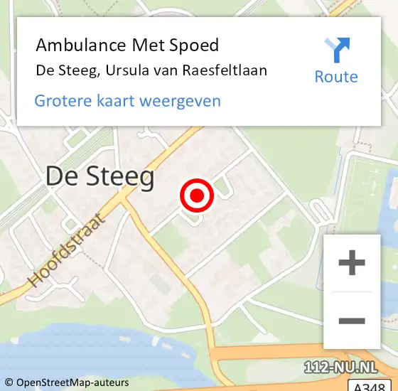 Locatie op kaart van de 112 melding: Ambulance Met Spoed Naar De Steeg, Ursula van Raesfeltlaan op 20 oktober 2020 12:32