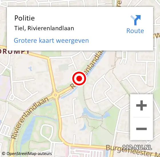 Locatie op kaart van de 112 melding: Politie Tiel, Rivierenlandlaan op 20 oktober 2020 12:47