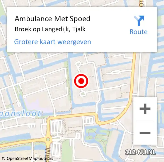 Locatie op kaart van de 112 melding: Ambulance Met Spoed Naar Broek op Langedijk, Tjalk op 21 oktober 2020 07:17