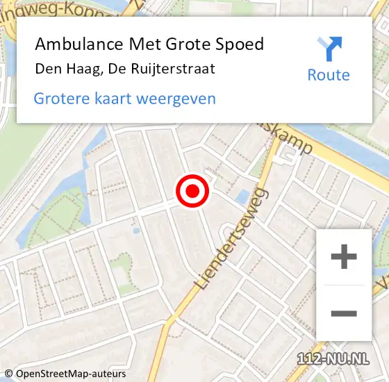Locatie op kaart van de 112 melding: Ambulance Met Grote Spoed Naar Den Haag, De Ruijterstraat op 21 oktober 2020 09:56