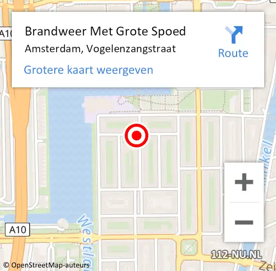 Locatie op kaart van de 112 melding: Brandweer Met Grote Spoed Naar Amsterdam, Vogelenzangstraat op 21 oktober 2020 10:12