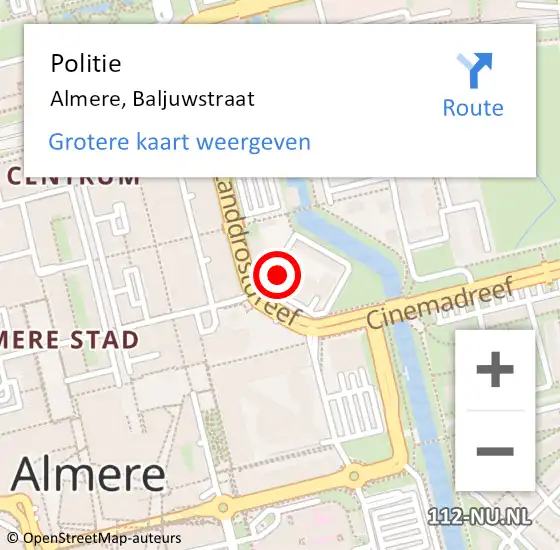 Locatie op kaart van de 112 melding: Politie Almere, Baljuwstraat op 21 oktober 2020 19:40