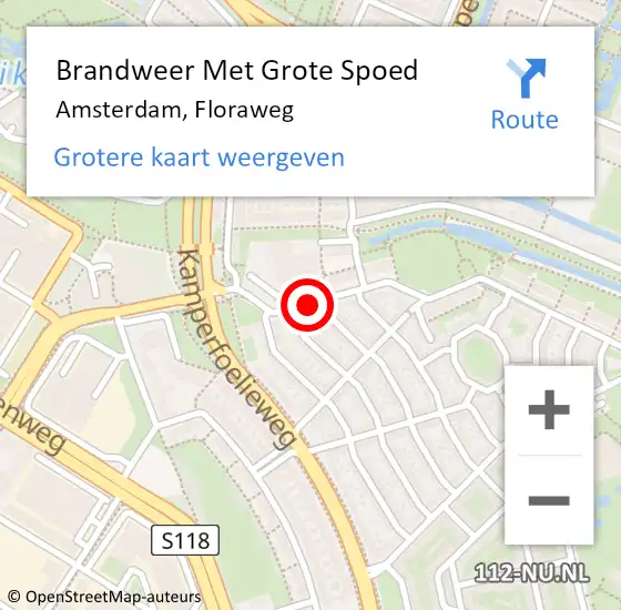 Locatie op kaart van de 112 melding: Brandweer Met Grote Spoed Naar Amsterdam, Floraweg op 21 oktober 2020 20:54