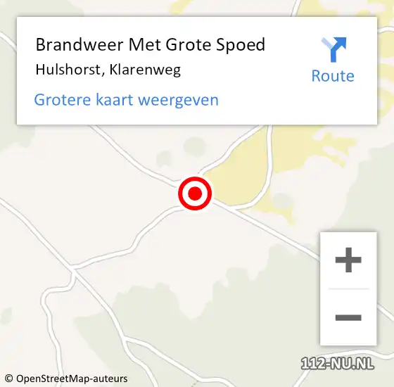 Locatie op kaart van de 112 melding: Brandweer Met Grote Spoed Naar Hulshorst, Klarenweg op 21 oktober 2020 22:08