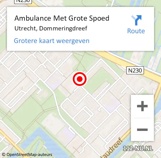 Locatie op kaart van de 112 melding: Ambulance Met Grote Spoed Naar Utrecht, Dommeringdreef op 22 oktober 2020 15:08