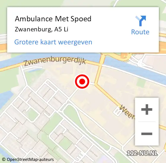 Locatie op kaart van de 112 melding: Ambulance Met Spoed Naar Zwanenburg, A5 Li op 22 oktober 2020 17:35