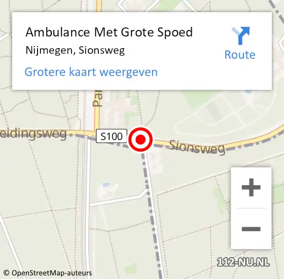 Locatie op kaart van de 112 melding: Ambulance Met Grote Spoed Naar Nijmegen, Sionsweg op 22 oktober 2020 19:07