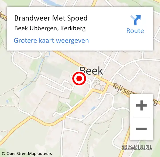 Locatie op kaart van de 112 melding: Brandweer Met Spoed Naar Beek Ubbergen, Kerkberg op 23 oktober 2020 16:09