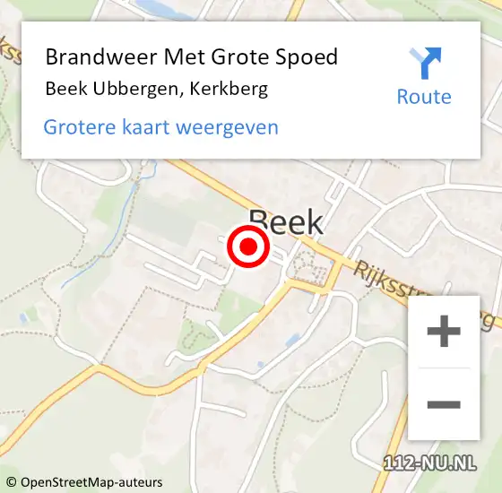 Locatie op kaart van de 112 melding: Brandweer Met Grote Spoed Naar Beek Ubbergen, Kerkberg op 23 oktober 2020 16:10