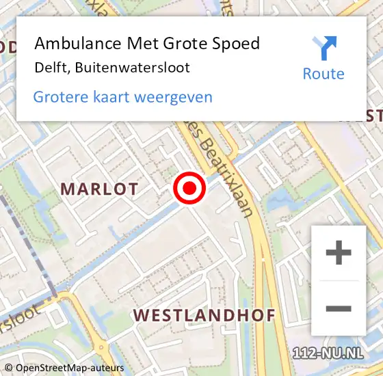 Locatie op kaart van de 112 melding: Ambulance Met Grote Spoed Naar Delft, Buitenwatersloot op 24 oktober 2020 06:45
