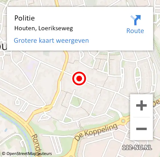Locatie op kaart van de 112 melding: Politie Houten, Loerikseweg op 24 oktober 2020 13:24