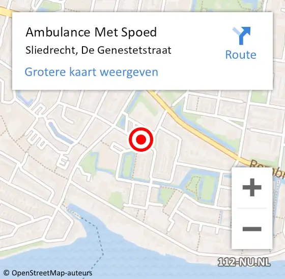 Locatie op kaart van de 112 melding: Ambulance Met Spoed Naar Sliedrecht, De Genestetstraat op 24 oktober 2020 15:22