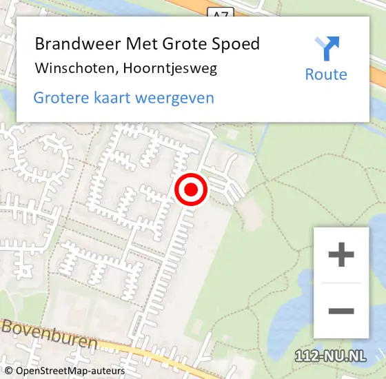 Locatie op kaart van de 112 melding: Brandweer Met Grote Spoed Naar Winschoten, Hoorntjesweg op 24 oktober 2020 22:30