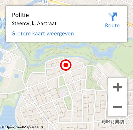 Locatie op kaart van de 112 melding: Politie Steenwijk, Aastraat op 24 oktober 2020 22:35