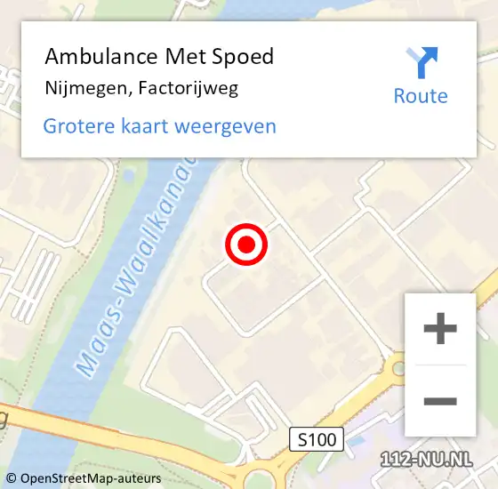 Locatie op kaart van de 112 melding: Ambulance Met Spoed Naar Nijmegen, Factorijweg op 26 oktober 2020 08:04