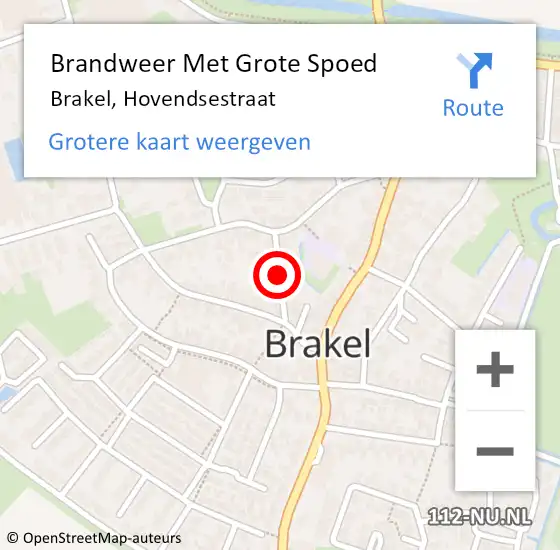 Locatie op kaart van de 112 melding: Brandweer Met Grote Spoed Naar Brakel, Hovendsestraat op 26 oktober 2020 11:25