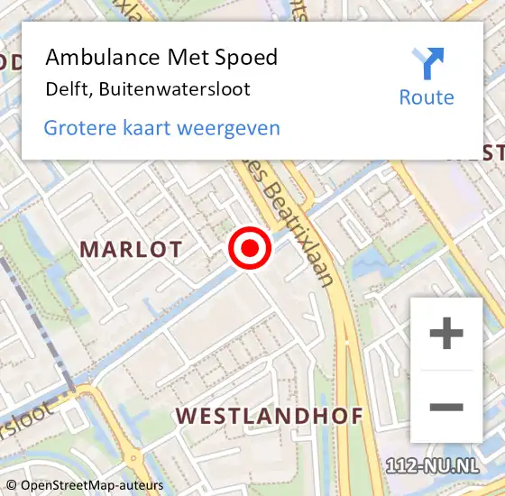 Locatie op kaart van de 112 melding: Ambulance Met Spoed Naar Delft, Buitenwatersloot op 26 oktober 2020 12:08