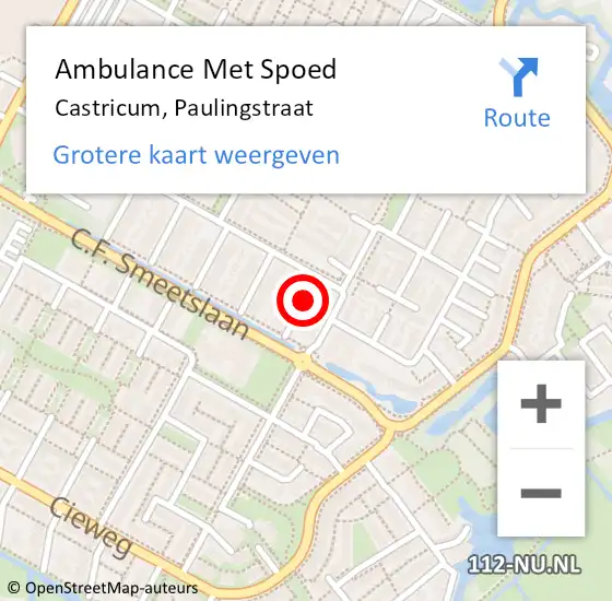 Locatie op kaart van de 112 melding: Ambulance Met Spoed Naar Castricum, Paulingstraat op 26 oktober 2020 12:46