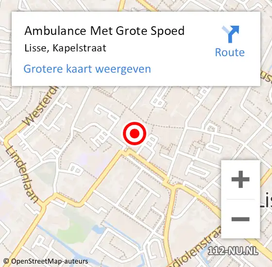 Locatie op kaart van de 112 melding: Ambulance Met Grote Spoed Naar Lisse, Kapelstraat op 26 oktober 2020 17:49