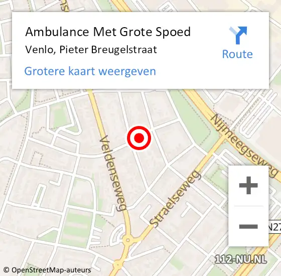 Locatie op kaart van de 112 melding: Ambulance Met Grote Spoed Naar Venlo, Pieter Breugelstraat op 22 mei 2014 21:47