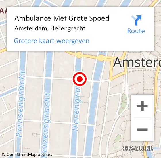 Locatie op kaart van de 112 melding: Ambulance Met Grote Spoed Naar Amsterdam, Herengracht op 27 oktober 2020 02:09