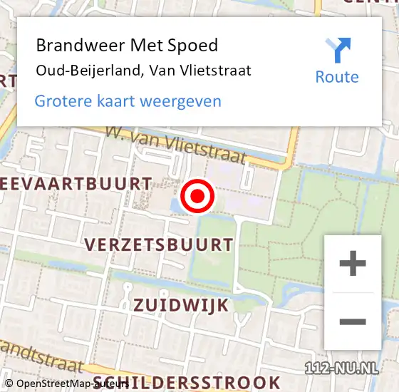 Locatie op kaart van de 112 melding: Brandweer Met Spoed Naar Oud-Beijerland, Van Vlietstraat op 27 oktober 2020 17:18