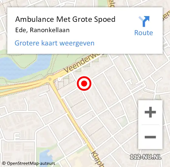 Locatie op kaart van de 112 melding: Ambulance Met Grote Spoed Naar Ede, Ranonkellaan op 27 oktober 2020 18:49
