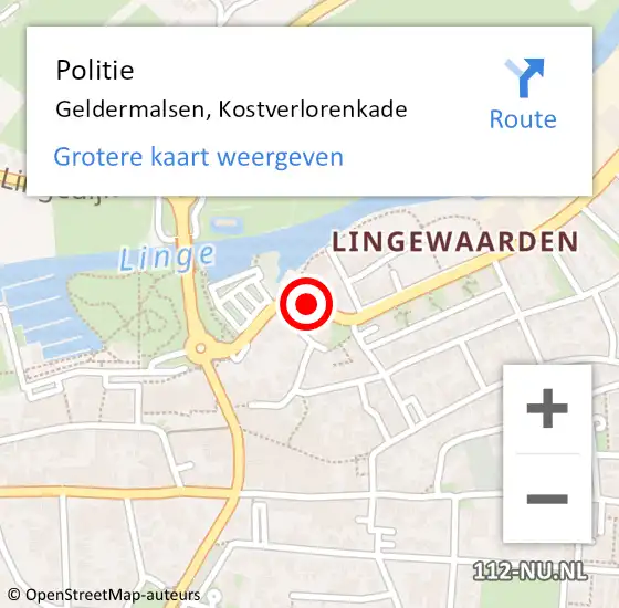 Locatie op kaart van de 112 melding: Politie Geldermalsen, Kostverlorenkade op 27 oktober 2020 20:35