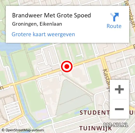 Locatie op kaart van de 112 melding: Brandweer Met Grote Spoed Naar Groningen, Eikenlaan op 28 oktober 2020 07:26