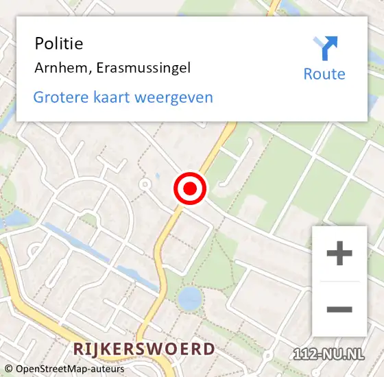 Locatie op kaart van de 112 melding: Politie Arnhem, Erasmussingel op 28 oktober 2020 10:38