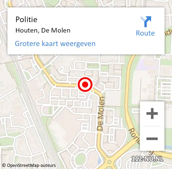 Locatie op kaart van de 112 melding: Politie Houten, De Molen op 28 oktober 2020 10:52