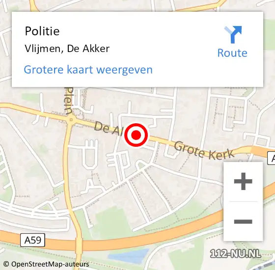 Locatie op kaart van de 112 melding: Politie Vlijmen, De Akker op 28 oktober 2020 13:00