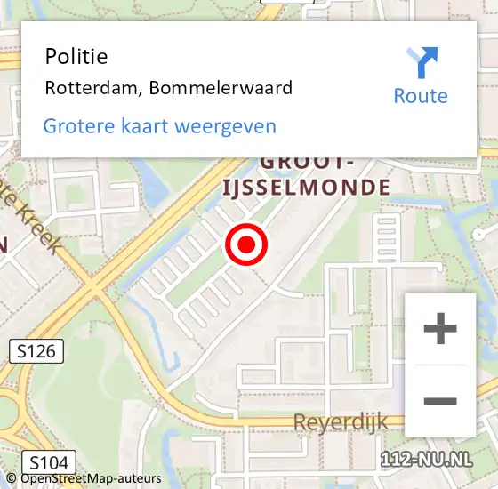 Locatie op kaart van de 112 melding: Politie Rotterdam, Bommelerwaard op 28 oktober 2020 13:17
