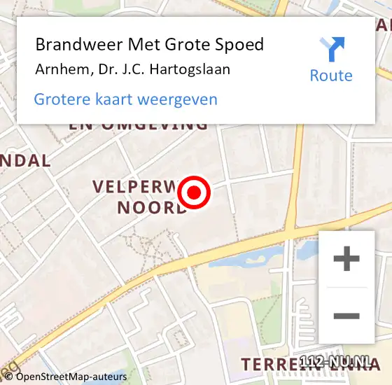 Locatie op kaart van de 112 melding: Brandweer Met Grote Spoed Naar Arnhem, Dr. J.C. Hartogslaan op 28 oktober 2020 13:32