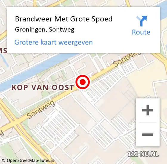 Locatie op kaart van de 112 melding: Brandweer Met Grote Spoed Naar Groningen, Sontweg op 28 oktober 2020 13:59